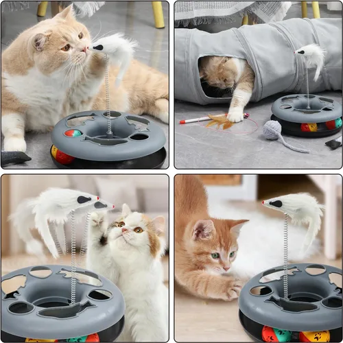 Miniatura 6 de Túnel para gatos, juguete para gatos de interior, juguete para gatos con pista de rodillos, tubo de juego plegable en forma de S, casa laberinto