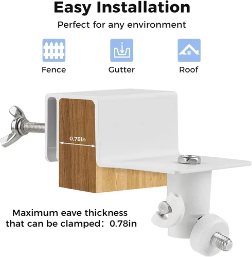 Miniatura 5 de Paquete de 2 soportes de canalón ajustables para leva adherente, cámara de foco/cámara exterior Plus, soporte de montaje impermeable sin taladro