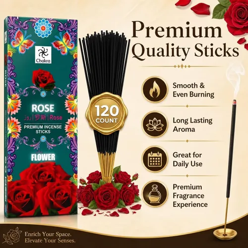 Miniatura 5 de Varillas de incienso de rosa roja – 120 unidades Aroma de rosa floral de larga duración Incienso perfumado para fragancia del hogar, meditación