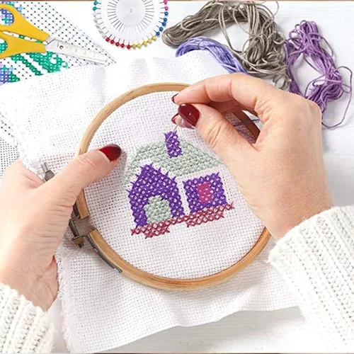 Miniatura 5 de Kits de iniciación de bordado estampado para manualidades, pájaros y flores con patrón para principiantes, aros de tela, costura, arte de punto