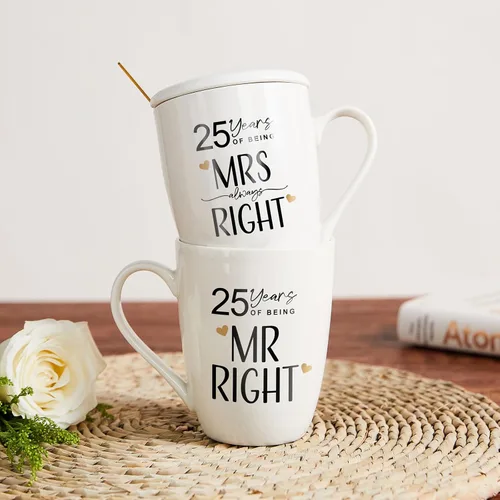 Miniatura 8 de AW BRIDAL Juego de 2 tazas de café novedosas para el 25º aniversario de boda, regalo de Navidad, para el señor y la señora, de 12 onzas, regalos