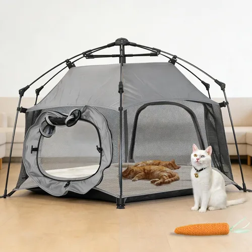 Miniatura 10 de Catio Outdoor Cat Enclosure Cat Tent with 2 Doors, Waterproof & Portable, Mesh Wall, Connectable to Play Tunnels,Indoor/Outdoor Cats Enclosed