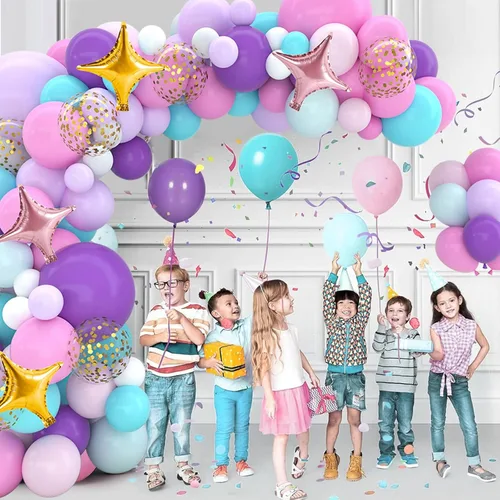 Miniatura 4 de Decoraciones de cumpleaños de unicornio para niñas, 118 piezas, suministros de fiesta temática de unicornio con kit de arco de guirnalda de globos