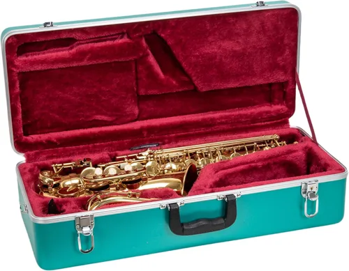 Miniatura 9 de Crossrock Funda para saxofón alto de ABS – Acabado champagne rectangular, interior de terciopelo burdeos, cerradura de seguridad y correa desmontable