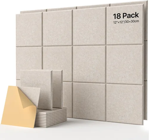 Paquete de 18 paneles de pared insonorizados autoadhesivos, paneles cuadrados de espuma a prueba de sonido para pared, paneles acústicos de alta