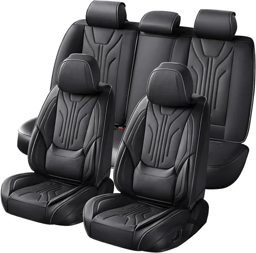 Juego completo de fundas de asiento de automóvil, protector de cojín de piel sintética de ajuste universal, impermeable, antideslizante, accesorios
