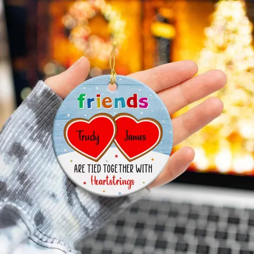Miniatura 3 de Adornos de cerámica personalizados para los mejores amigos están atados con cuerdas de corazón, adorno personalizado de 2 amigos, adorno de buenos