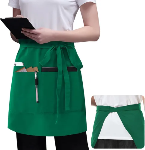 Miniatura 9 de ROTANET Delantal negro con 3 bolsillos de 18 pulgadas de largo para camarera bistró delantales de media cintura para mujeres y hombres impermeables