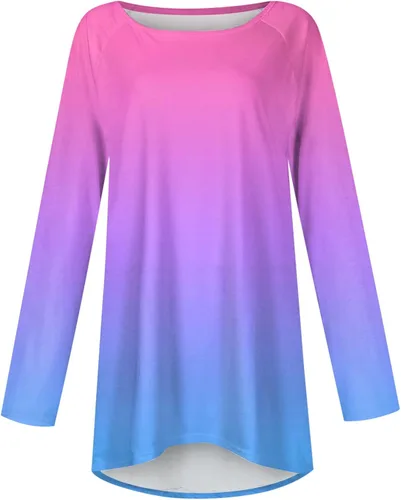 Miniatura 3 de Camisas de manga larga para mujer 2023 con estampado gráfico, sudaderas casuales plisadas con estampado degradado