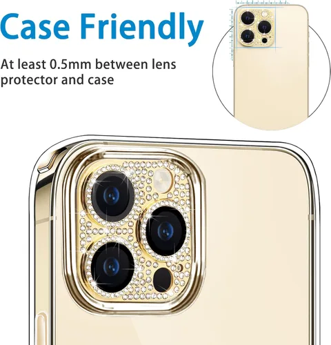 Miniatura 110 de Protector de lente de cámara diseñado para iPhone 12 Pro Max, con diamantes de imitación 3D con diamantes de imitación 9H, vidrio templado, Rosado
