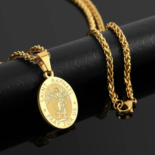 Miniatura 67 de P. BLAKE Collar ovalado de San Cristóbal, Miguel, José, Jude/Virgen María/José/Francisco/Patrick/Anthony/Benedict/Thomas para hombres y mujeres