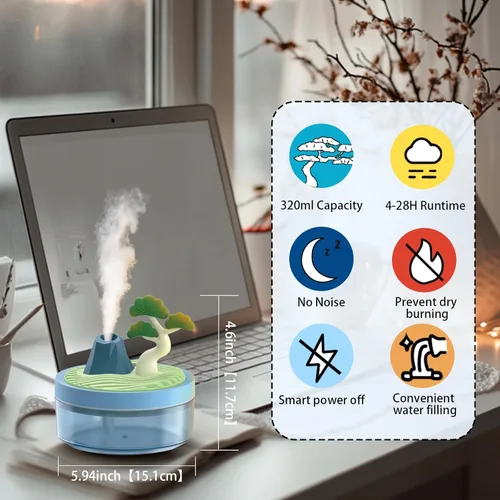 Miniatura 2 de Mini Humidificador Lindo 320mL con Vapor Frío con 2 Modos de Niebla, para Hogar/Cuna/Oficina, Mini Humidificador de Aire Portátil, humidificador 1