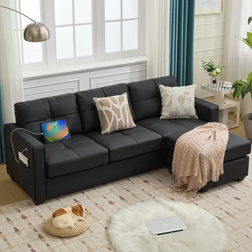 Miniatura 17 de TYBOATLE Sofá de dos plazas de piel sintética de 65 pulgadas para dormitorio, moderno y cómodo sofá de mediados de siglo con puertos de carga USB