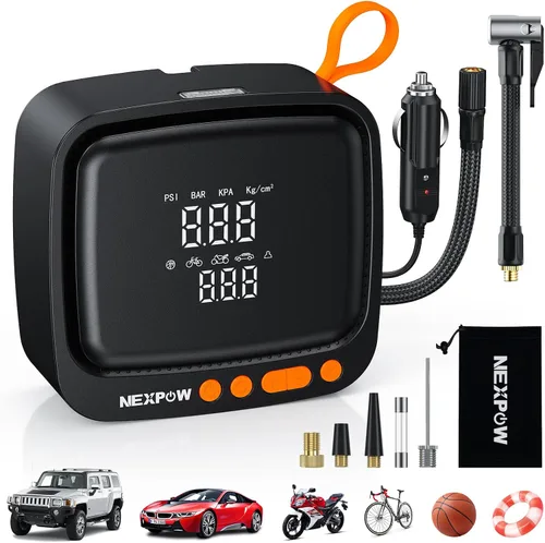 Miniatura 12 de NEXPOW Inflador de neumáticos, compresor de aire portátil, bomba de aire de 150 PSI para neumáticos de automóvil con manómetro digital y apagado