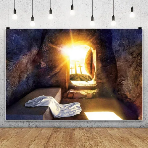 Miniatura 6 de Leowefowa Telón de fondo de Pascua de Resurrección de Jesús de tela suave y duradera, 5 x 3 pies, control remoto de salida del sol, cruz sagrada
