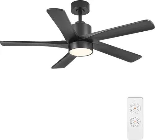 Miniatura 16 de WINGBO - Ventilador de techo DC de 64 pulgadas con luces y control remoto, 5 aspas reversibles de madera tallada, motor DC silencioso de 6 Grafito