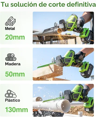 Miniatura 7 de TaskStar Sierra recíproca inalámbrica 21V: sierra recíproca con una sola mano con motor sin escobillas de 0-3500 RPM, 2 baterías de 4.0 Ah, 8