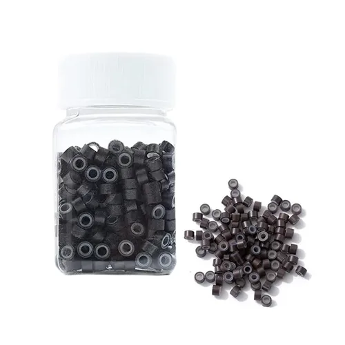 Miniatura 8 de 500 anillos de silicona con microeslabones de 0.197 in para extensiones de cabello, herramientas de microenlaces de aluminio para extensiones