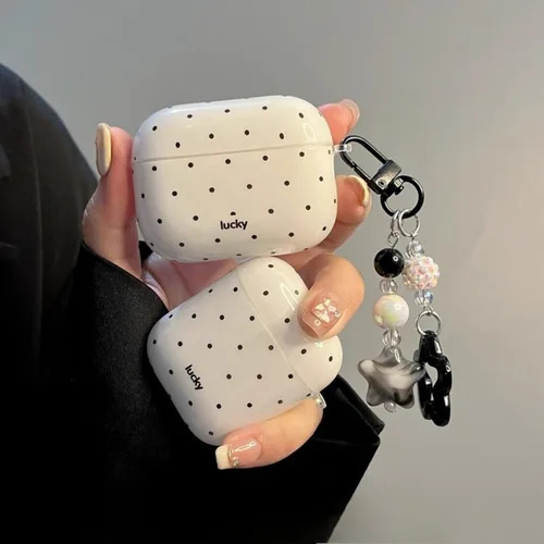 Miniatura 7 de Funda con diseño de lunares blancos y negros para Airpods Pro 2, diseño estético vintage, elegante, de lujo, moderno, retro, para niñas y mujeres
