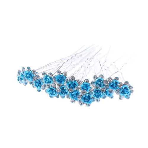 Miniatura 14 de 20pcs Rhinestone Rose Flower Hair Bobby Pin Crystal Bride Wedding Metal Clip de pelo Decoración U forma joyería accesorios, Cabello de cristal