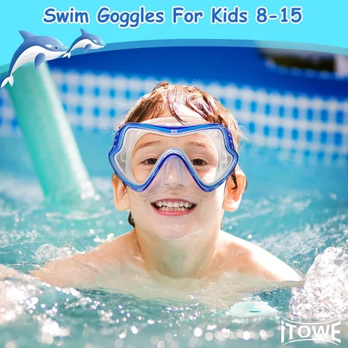 Miniatura 7 de Gafas de natación para niños con cubierta de nariz para jóvenes de 8 a 15 años, antivaho HD Visión Gafas de piscina gafas de natación de agua