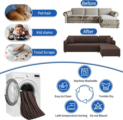 Miniatura 6 de XINEAGE Funda de sofá modular de alta elasticidad en forma de L, 2 piezas antideslizante con protector de muebles con 2 fundas de almohada