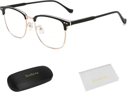 Miniatura 13 de SooGree Gafas de bloqueo de luz azul para hombres y mujeres, medio marco UV400, lentes transparentes, antifatiga ocular, para juegos de computadora