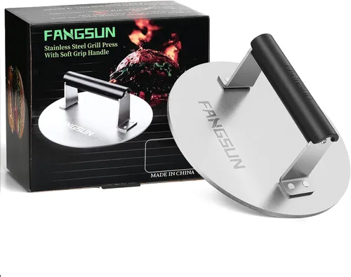 Miniatura 8 de FANGSUN - Prensa para tocino para plancha, prensa de parrilla de acero inoxidable, prensa de hamburguesa de 8.5 pulgadas resistente con mango
