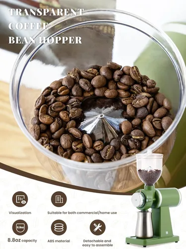 Miniatura 3 de Huanyu Molinillo eléctrico de grano de café 8.82 oz, molienda comercial y casera, molinillo de rebabas automático de 200 W, molinillo profesional 8