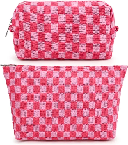 Miniatura 32 de SOIDRAM 2 Piezas de Bolsa de Maquillaje a Rayas Grande, Bolsa de Cosméticos de Cordura de Gran Capacidad, Bolsa de Lona Mixta de Artículos de Rayas