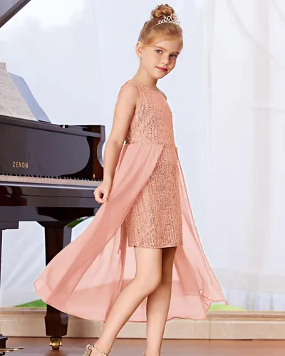 Miniatura 6 de GRACE KARIN Vestido de lentejuelas para niñas, vestido de fiesta de cumpleaños de un hombro, vestidos de graduación 6-14 años