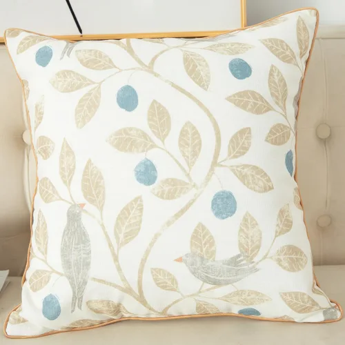 Miniatura 4 de VOGOL - Funda de almohada texturizada de lino, 18 x 18 pulgadas, estilo granja, para sofá, cama y habitación, con diseño de pájaros y hojas beige