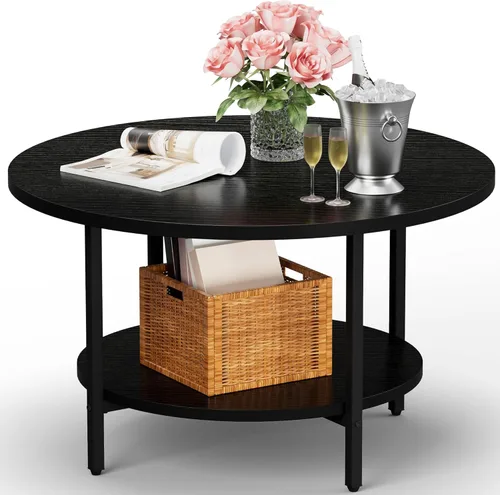 Miniatura 26 de Mesa de Café FAMIDGE, Mesas de Café de 23.6" para Sala de Estar, Mesa de Café Redonda con Marco de Metal, Mesa de Piso para Sentarse en el Suelo