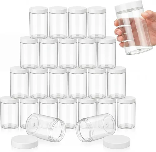 Miniatura 29 de SATINIOR 24 frascos de plástico transparente vacíos con tapas, recipientes de almacenamiento redondos de boca ancha para productos de belleza