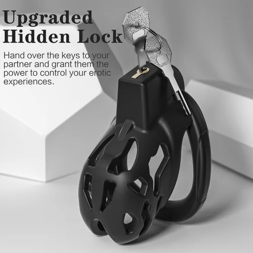 Miniatura 5 de Jaula de castidad masculina, dispositivos de castidad pequeños con anillos de 5 tamaños y bloqueo invisible para hombre, equipo de bondage