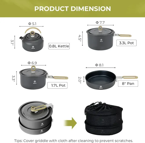 Miniatura 6 de Alocs Camping Cookware Set - Lightweight Camping Pots and Pans - Portable Outdoor Cookware with Kettle - Camping Cookware Mess Kit for 2