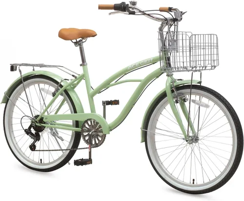 Miniatura 11 de ACEGER Girls Bike with Rattan Basket for 10+ Years, 24" 26" 1 & 7 Speed Comfort Commute Bicycle, Included Dual Brakes & Seat Rack, Adjustable