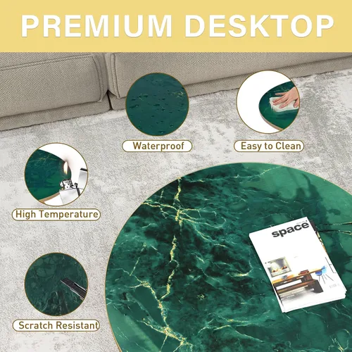 Miniatura 5 de HLR Mesa de café redonda con tapa de mármol sintético verde Verde (Green Marble)