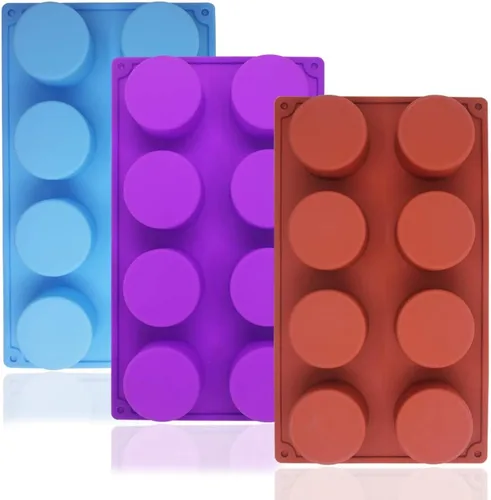 SourceTon - Molde para hornear de silicona redondo grande de 8 cavidades, 3 paquetes de moldes antiadherentes de grado alimenticio para pasteles,