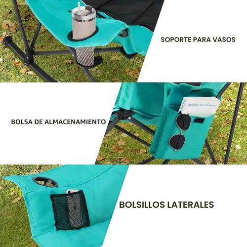 Miniatura 8 de Unisakey Silla mecedora de gran tamaño con reposacabezas y portavasos – Capacidad de 300 libras, tela Oxford 600D, silla mecedora portátil fácil