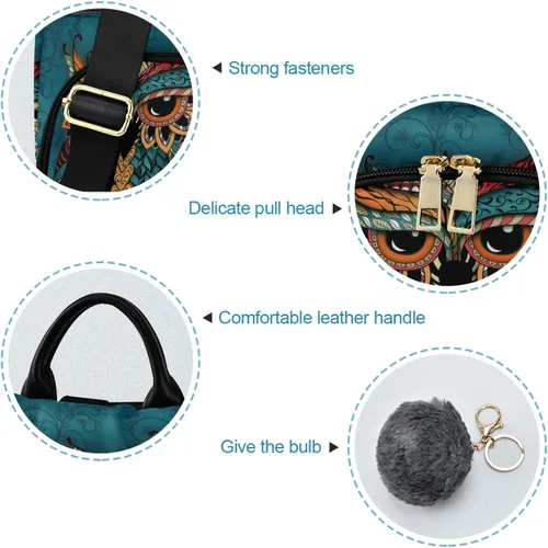 Miniatura 6 de ALAZA - Mochila para mujer, antirrobo, a la moda, bolsa de hombro, estampado de búho y étnico