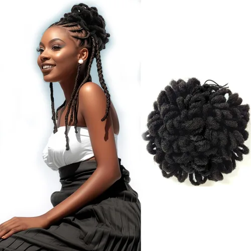 Miniatura 12 de DreadLocks Chignons Afro High Puff Cola de Caballo con Cordón Moño de Cabello Postizos Faux Locs Chignons con Clip Cola de Caballo para Mujeres