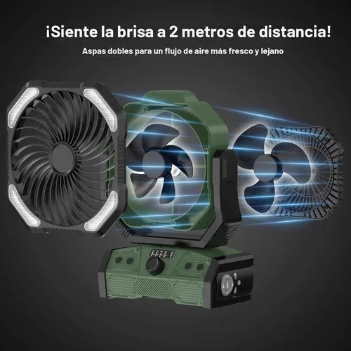 Miniatura 5 de Odoland Ventilador de campamento de 40000 mAh con luz LED, ventilador de escritorio oscilante a batería con control remoto y gancho, ventilador Verde