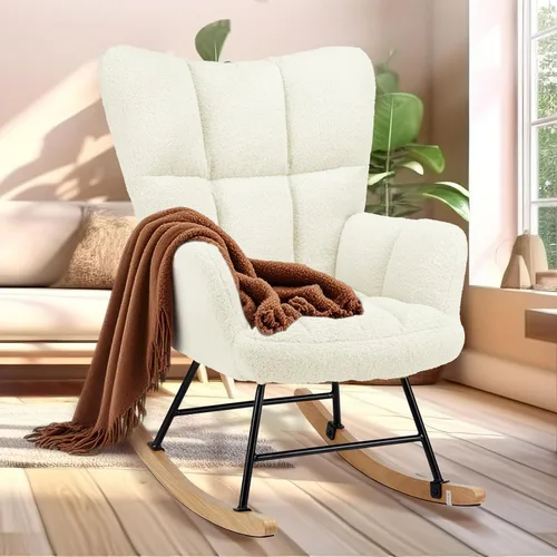Miniatura 8 de YSSOA Mecedoras para guardería, mecedora reclinable tapizada de peluche con respaldo alto, cómoda silla de lectura, silla auxiliar esponjosa