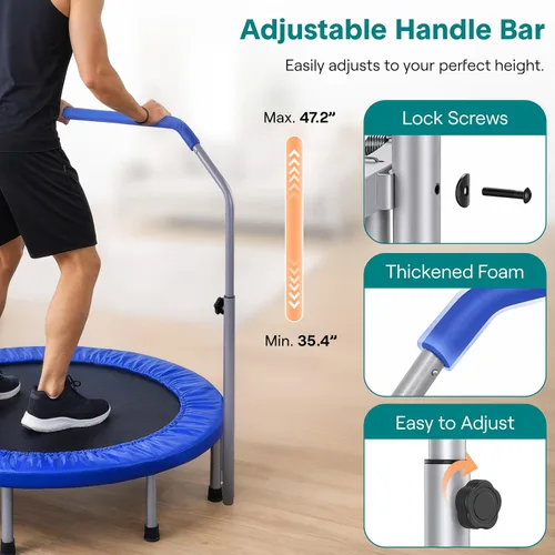 Miniatura 3 de SereneLife Mini trampolín plegable de 40 pulgadas para adultos, rebotador de fitness compacto con mango de espuma ajustable, trampolín de ejercicio