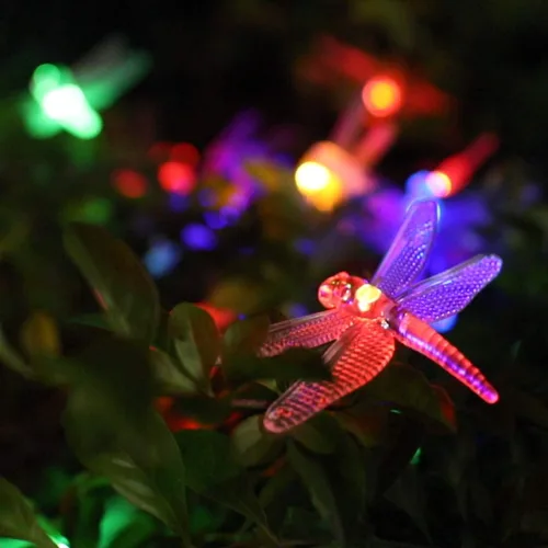 Miniatura 2 de Guirnalda de luces solares de libélula para exteriores, 20.8 pies, 30 luces LED impermeables con energía solar, 8 modos de luces decorativas