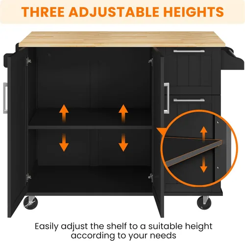 Miniatura 8 de Yaheetech Carrito de isla de cocina con hoja caída, barra de desayuno de cocina con 5 ruedas universales con gabinete de almacenamiento, parte Negro