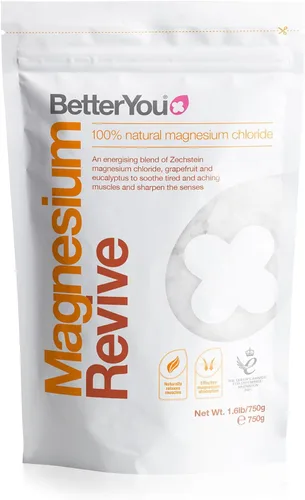 BetterYou Magnesium Revive Bath Flakes - Sales de baño con magnesio - Pomelo energizante y eucalipto - Calmante muscular y salud de la piel - 1.6