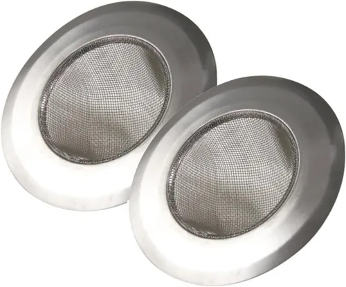 Colador de fregadero de acero inoxidable de malla fina para fregadero de cocina, borde ancho grande de 4.3 pulgadas de diámetro, 2 unidades