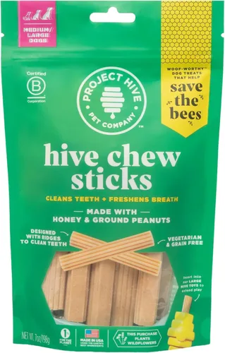 Miniatura 8 de Hive - Palitos masticables – Golosinas dentales para perros – Vegetarianas, hechas con cacahuetes molidos y miel, sin grano ni soja, limpia